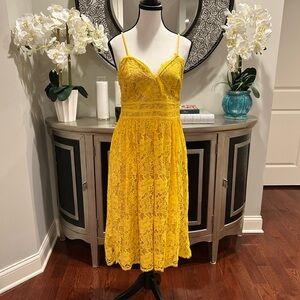 Lulu's Sunshine Yellow Lace Midi Dress
